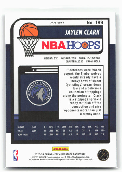 2023-24 Hoops Premium Stock #189 Jaylen Clark Seismic Prizm 27505