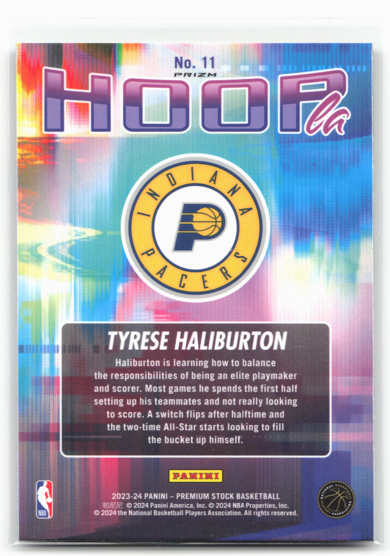 2023-24 Hoops Premium Stock #11 Tyrese Haliburton Hoopla Silver Prizm 27508