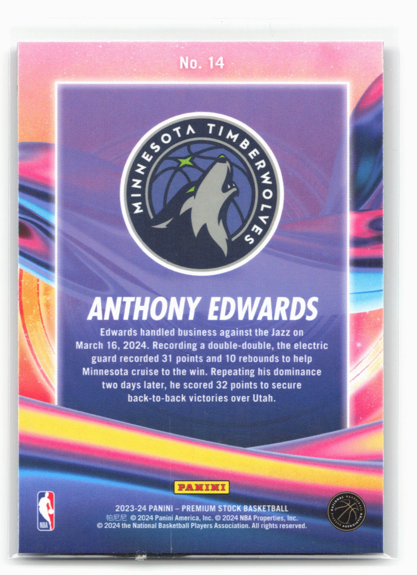 2023-24 Hoops Premium Stock #14 Anthony Edwards Anti Gravity 27509