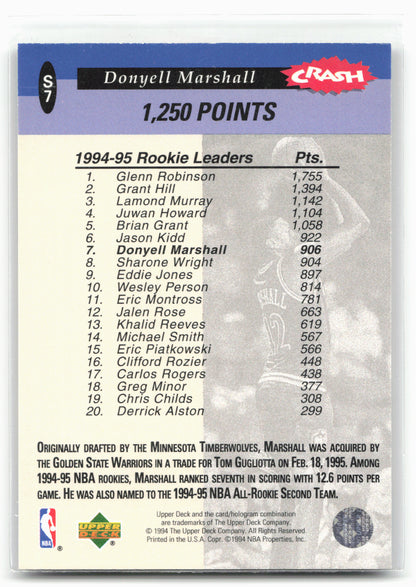 1994-95 Collector's Choice #S7 Donyell Marshall You Crash the Game Rookie