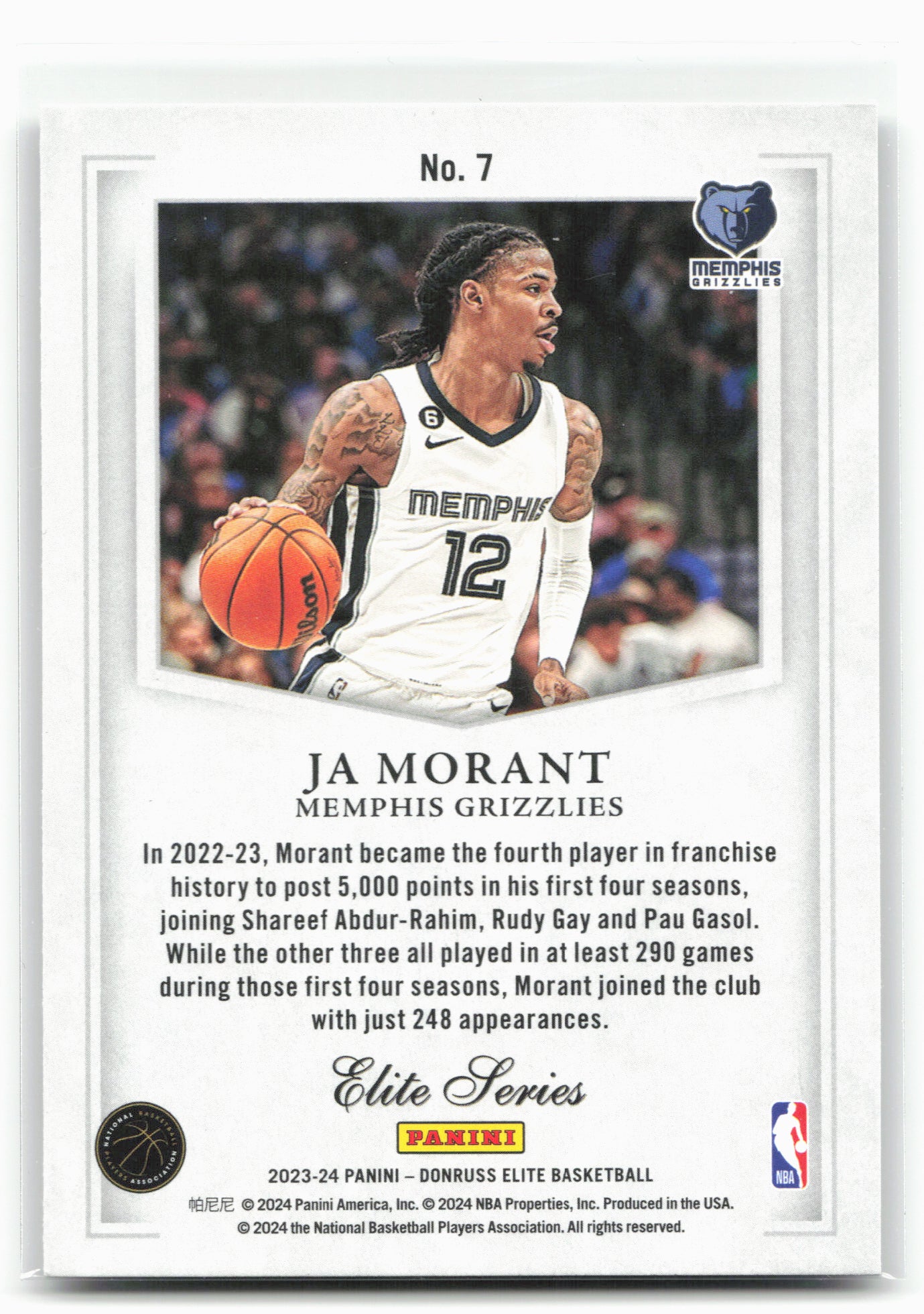 2023-24 Donruss Elite #7 Ja Morant Elite Series 27511