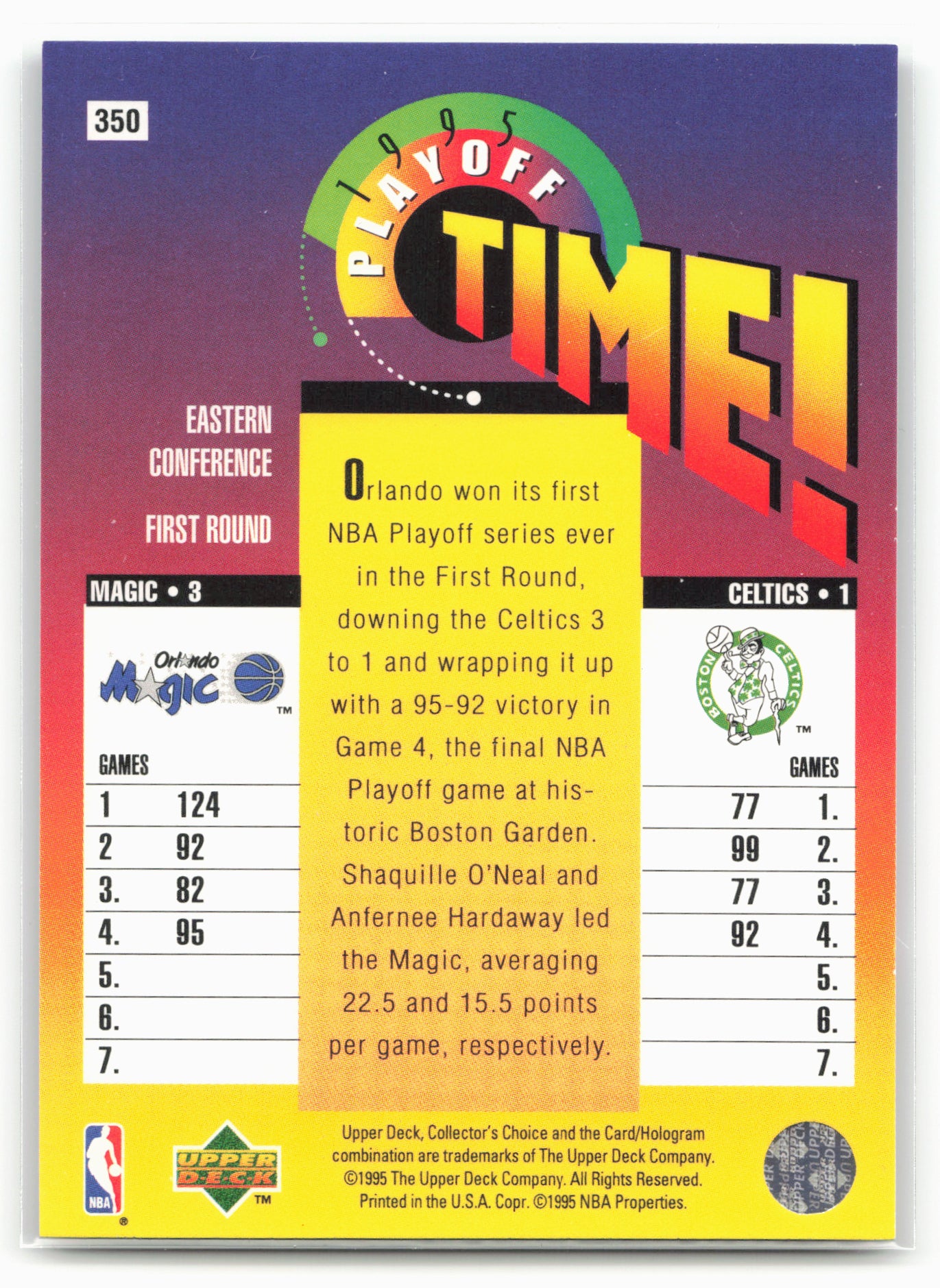 1995-96 Collector's Choice #350 Orlando Magic vs. Boston Celtics 27514