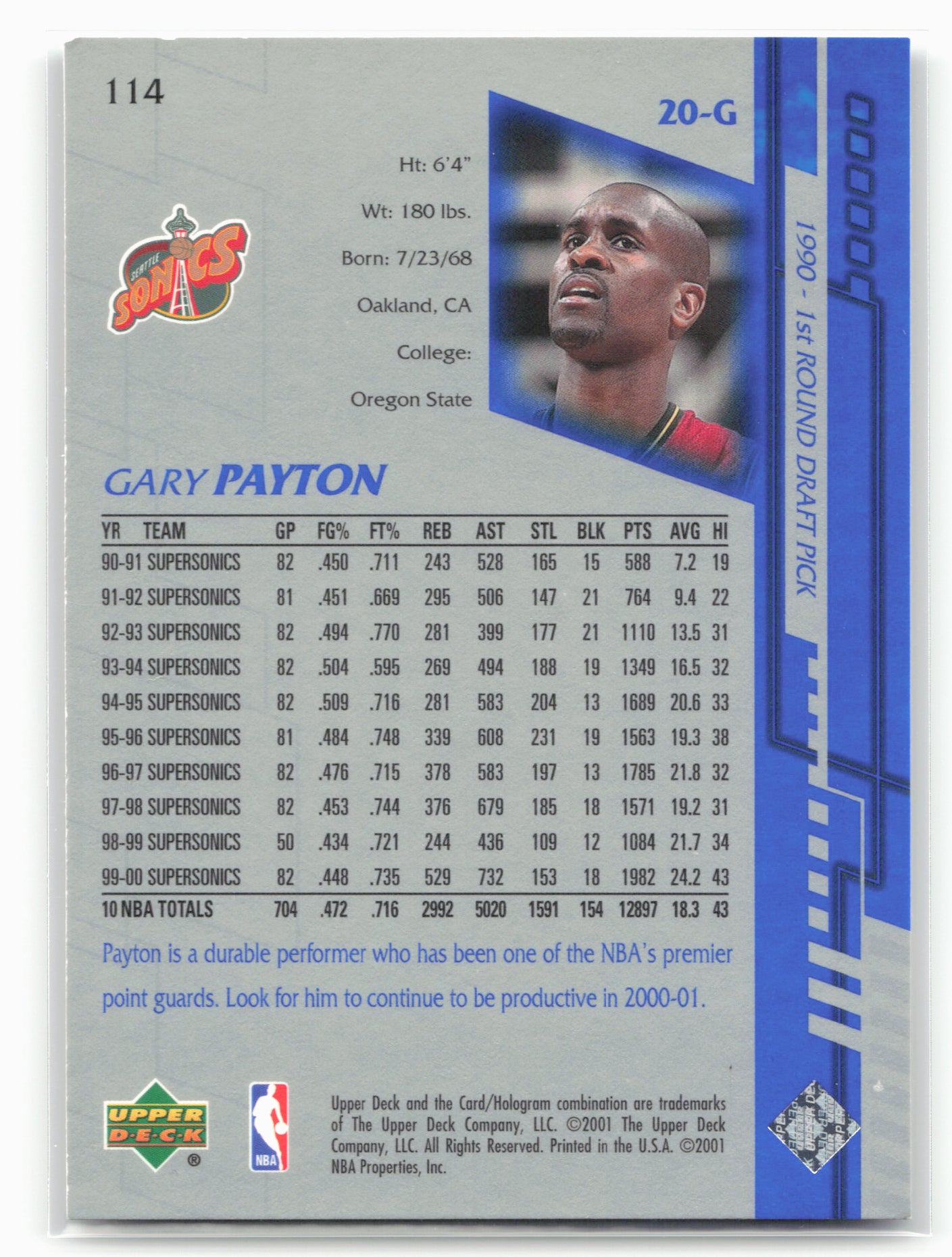 2000-01 Upper Deck Encore #114 Gary Payton 27519