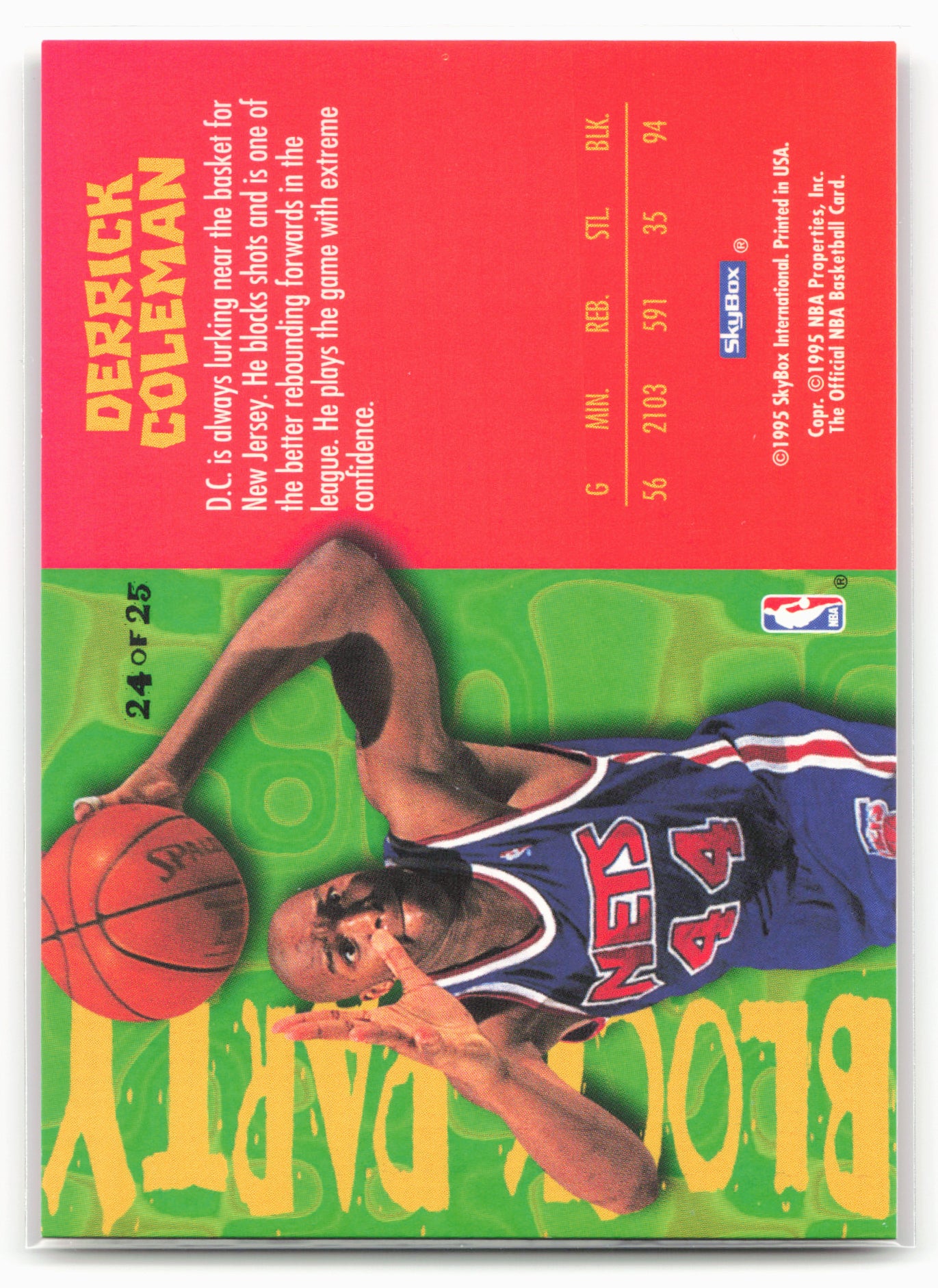 1995-96 Hoops #24 Derrick Coleman Block Party 27524