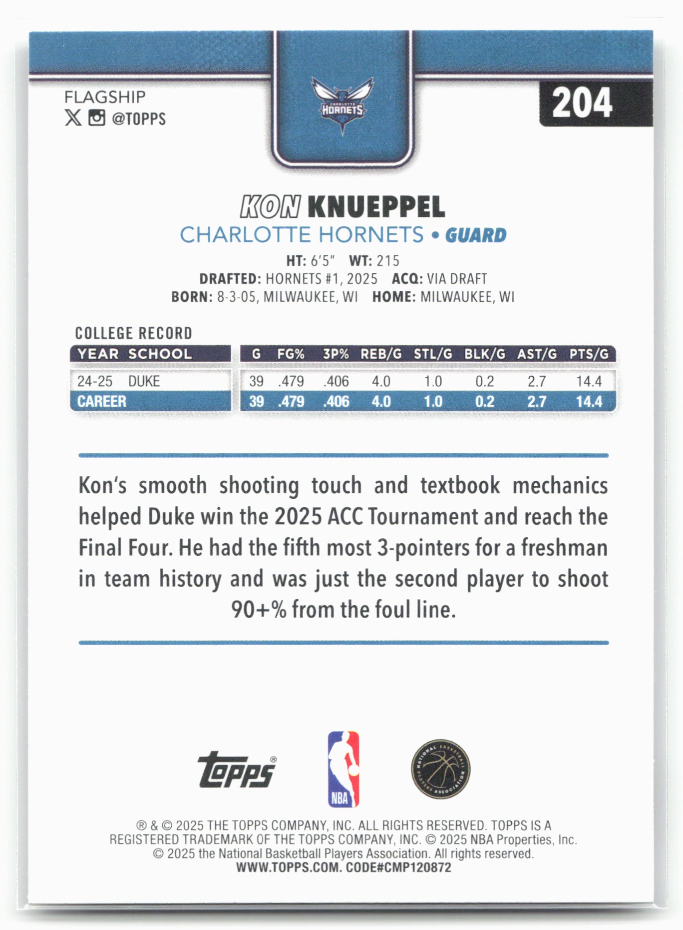 2025-26 Topps #204 Kon Knueppel 27526
