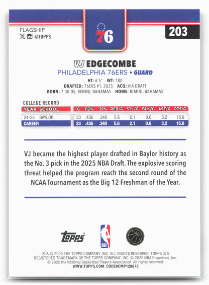 2025-26 Topps #203 VJ Edgecombe 27528