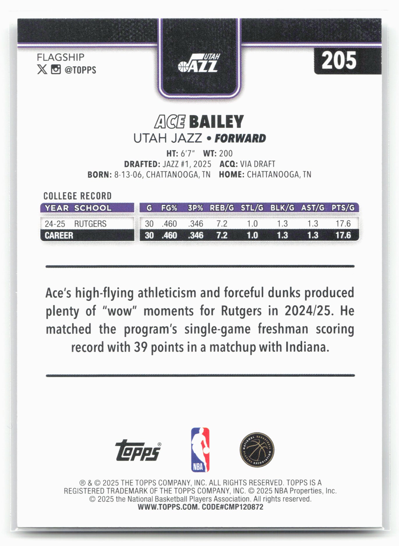 2025-26 Topps #205 Ace Bailey 27529