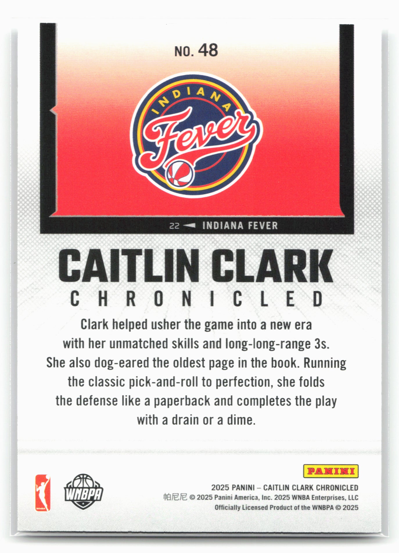 2025 Panini Caitlin Clark Chronicled #48 Caitlin Clark Holo 27542