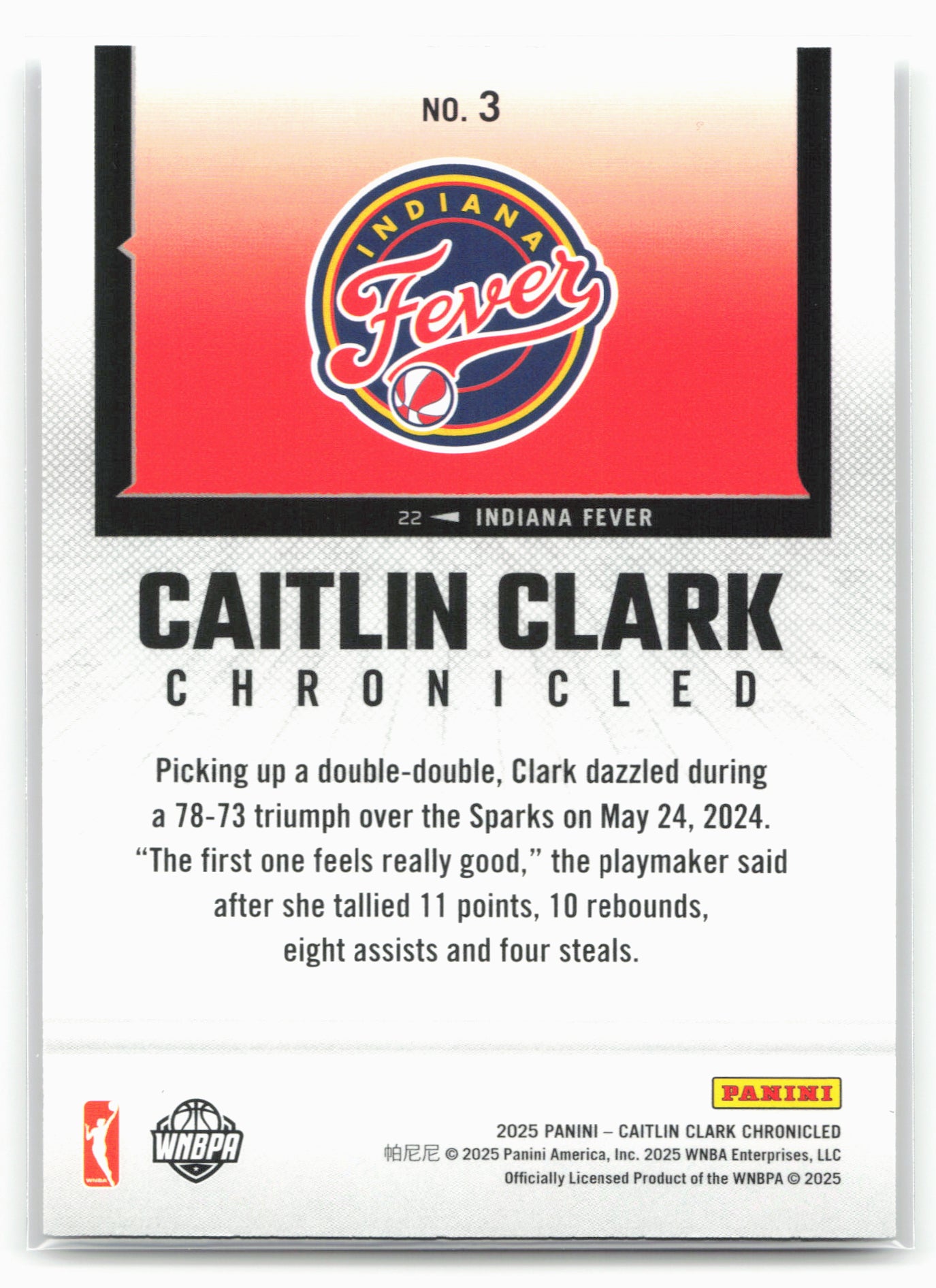 2025 Panini Caitlin Clark Chronicled #3 Caitlin Clark Holo 27543