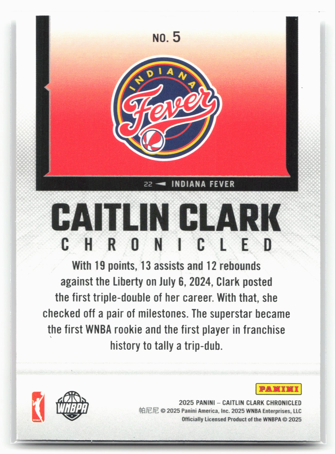 2025 Panini Caitlin Clark Chronicled #5 Caitlin Clark Holo 27544
