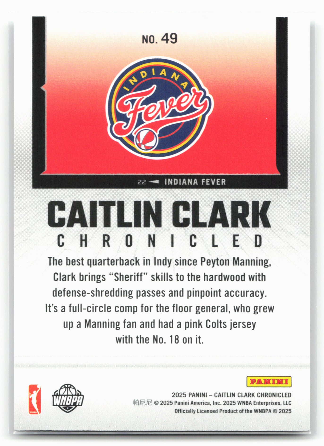2025 Panini Caitlin Clark Chronicled #49 Caitlin Clark Holo 27545