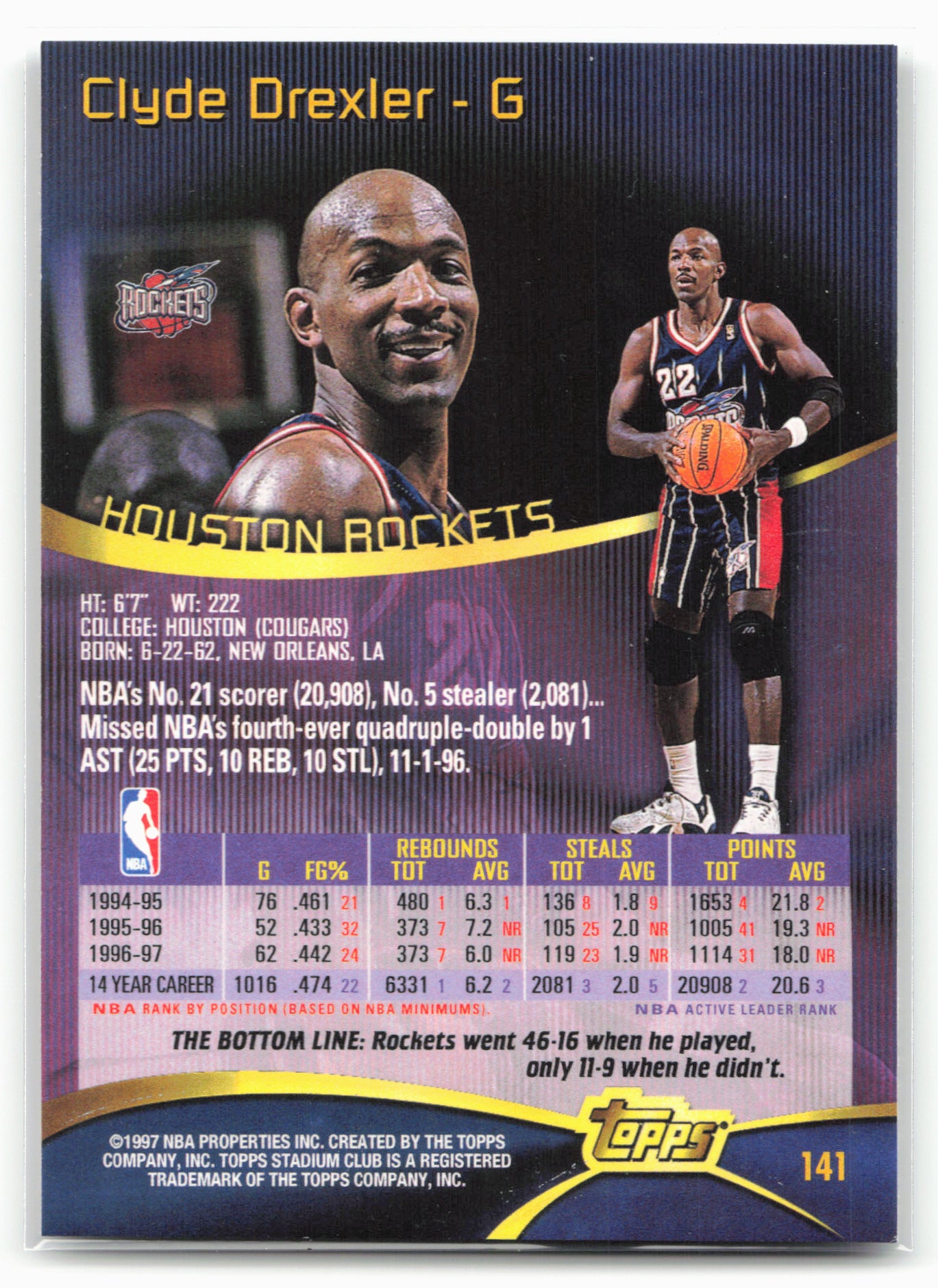 1997-98 Stadium Club #141 Clyde Drexler 27564