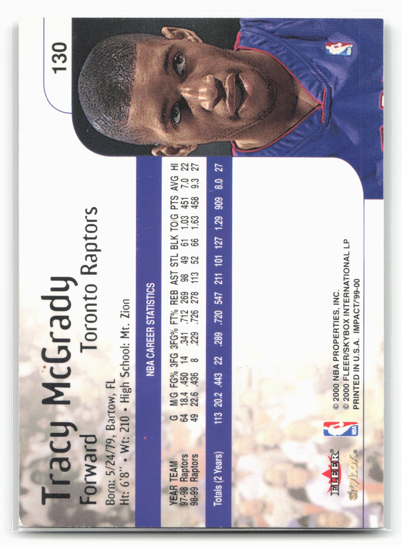 1999-00 SkyBox Impact #130 Tracy McGrady 27566
