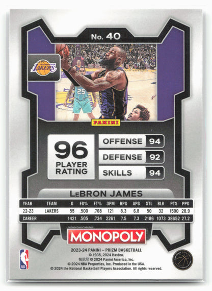 2022-23 Panini Prizm Monopoly #40 LeBron James 27573