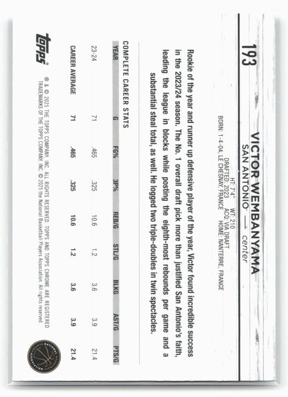 2024-25 Topps Chrome #193 Victor Wembanyama 27578