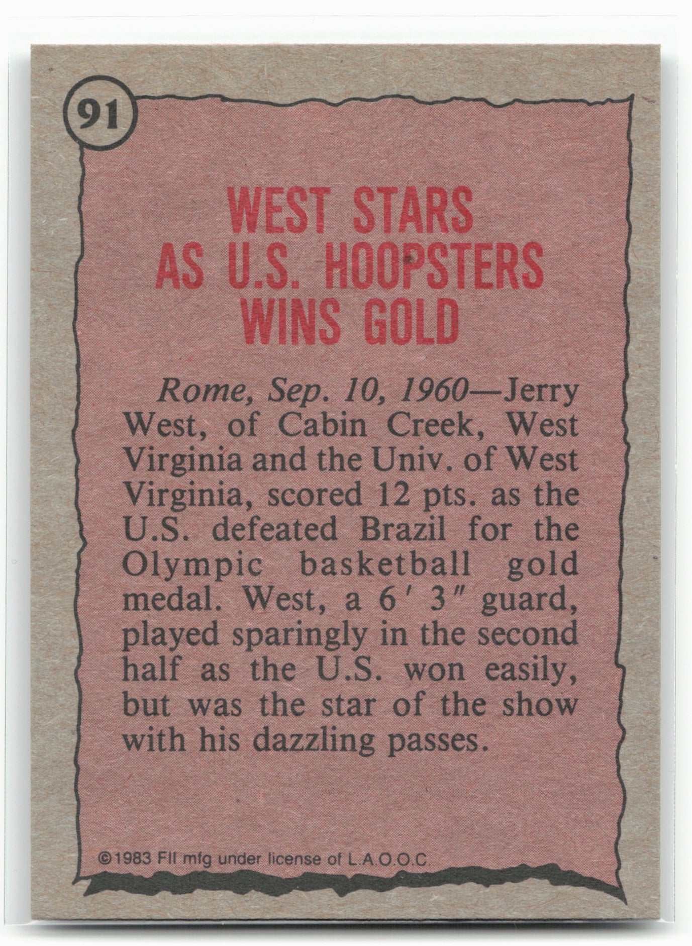 1983 Topps Greatest Olympians #91 Jerry West