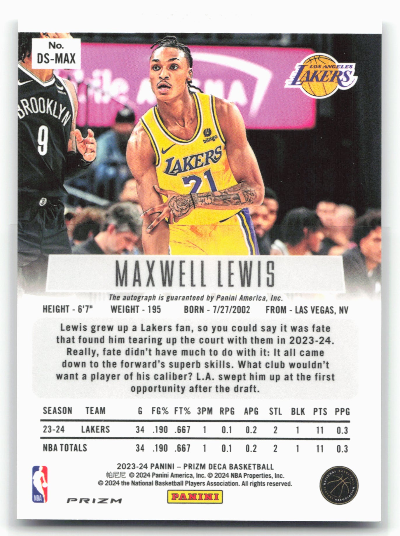 2023-24 Panini Prizm Deca #DS-MAX Maxwell Lewis Signatures