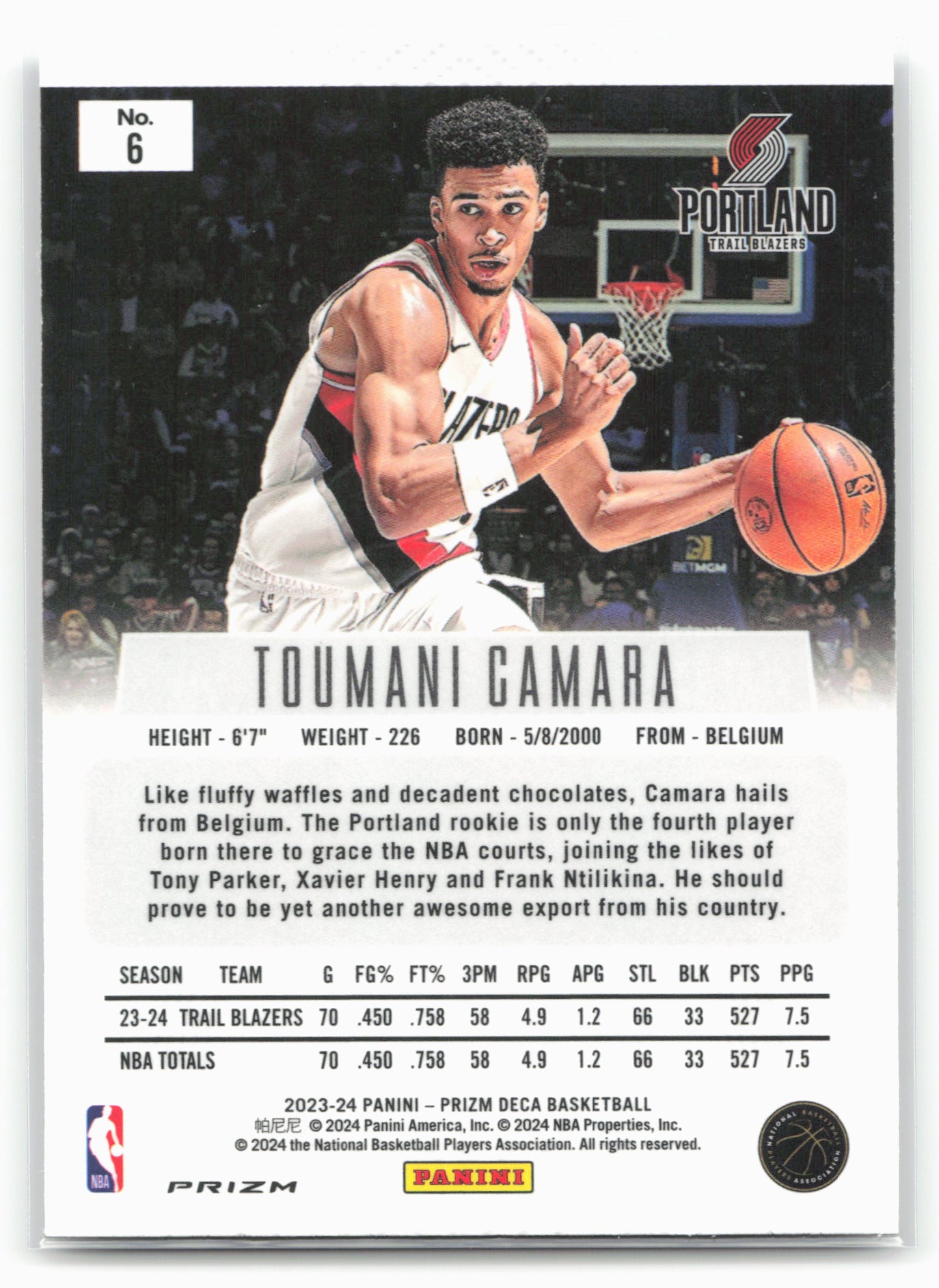 2023-24 Panini Prizm Deca #6 Toumani Camara Prizms Silver
