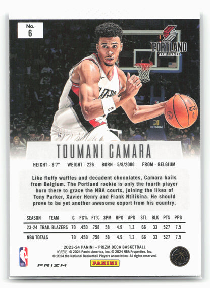 2023-24 Panini Prizm Deca #6 Toumani Camara Prizms Silver