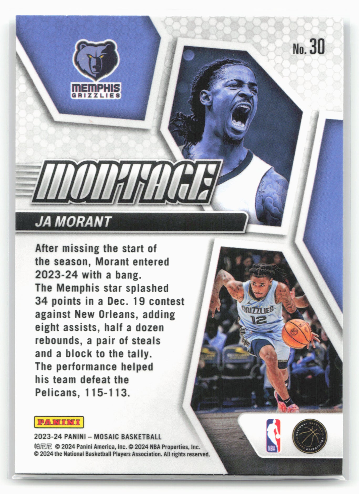 2023-24 Panini Mosaic #30 Ja Morant Montage 27596