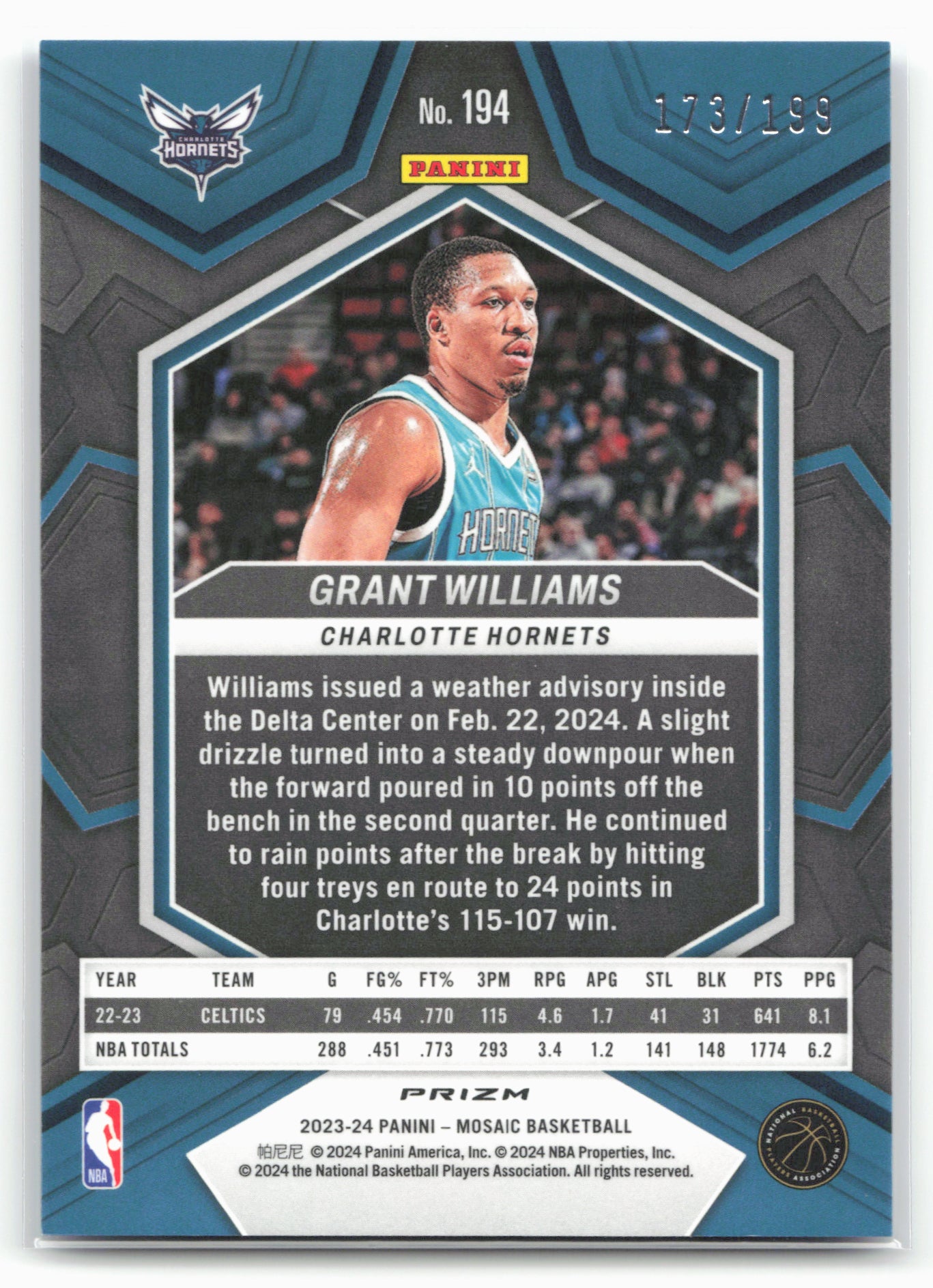 2023-24 Panini Mosaic #194 Grant Williams Blue #/199
