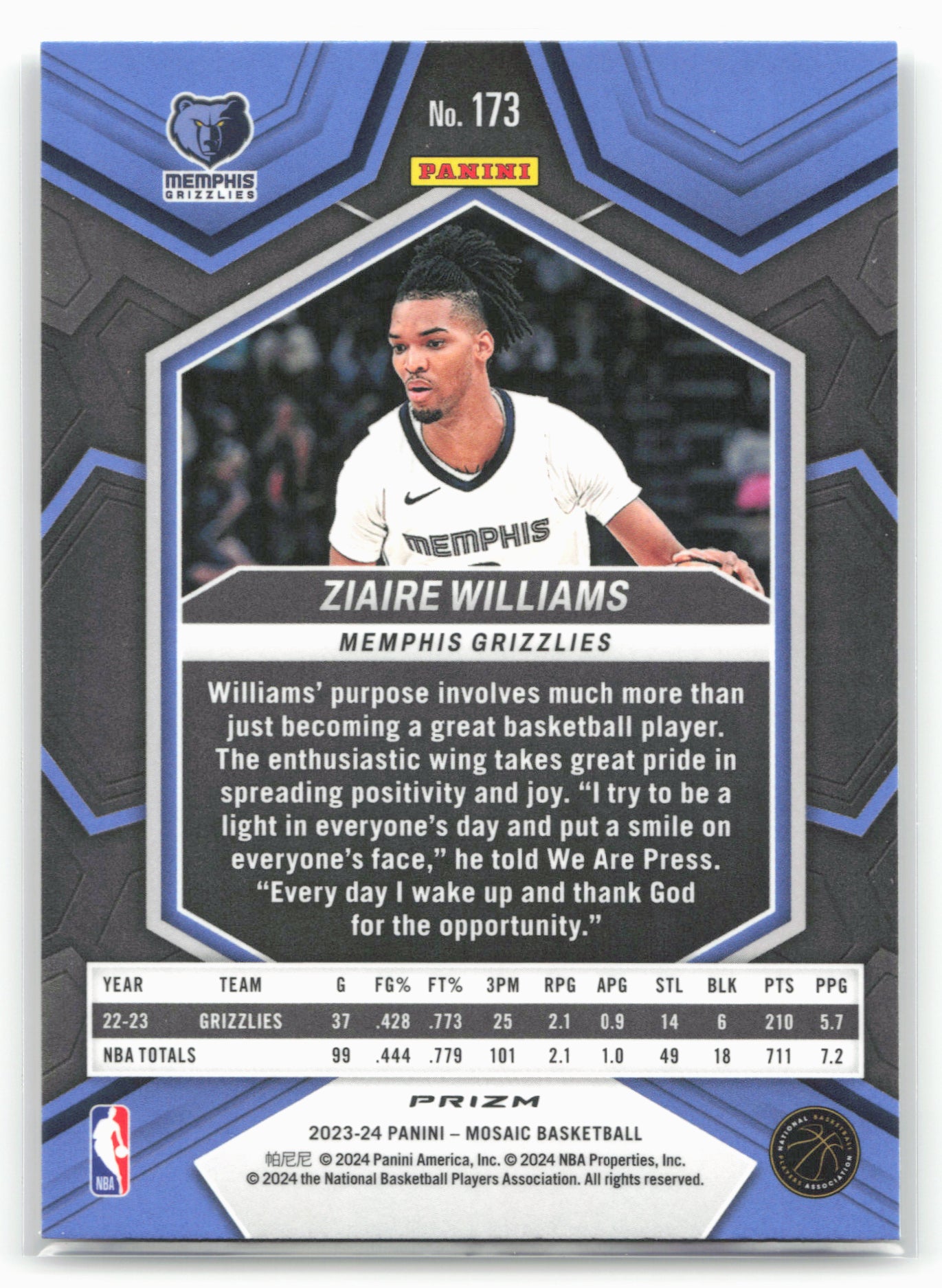 2023-24 Panini Mosaic #173 Ziaire Williams Mosaic 27598