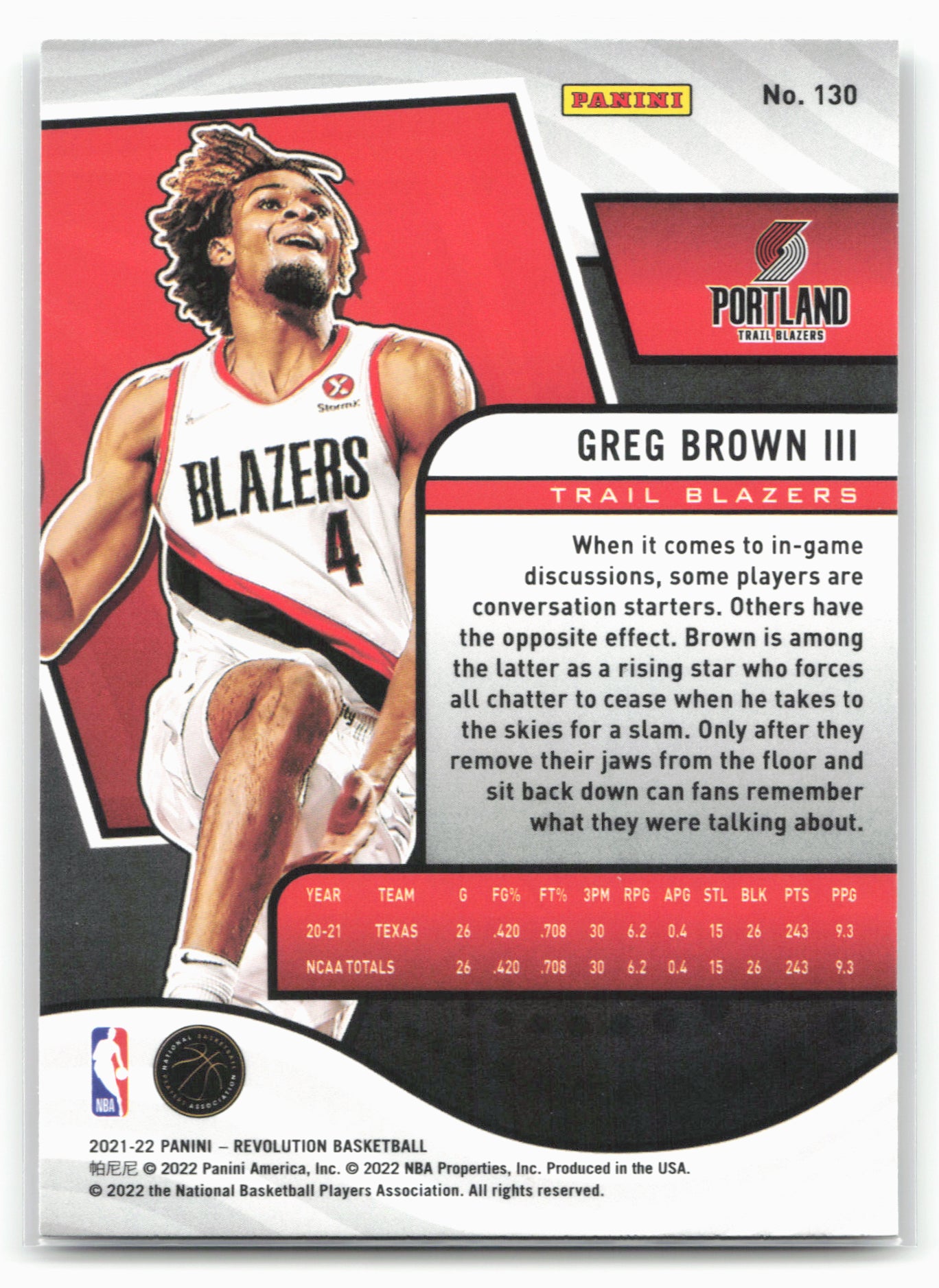 2021-22 Panini Revolution #130 Greg Brown III