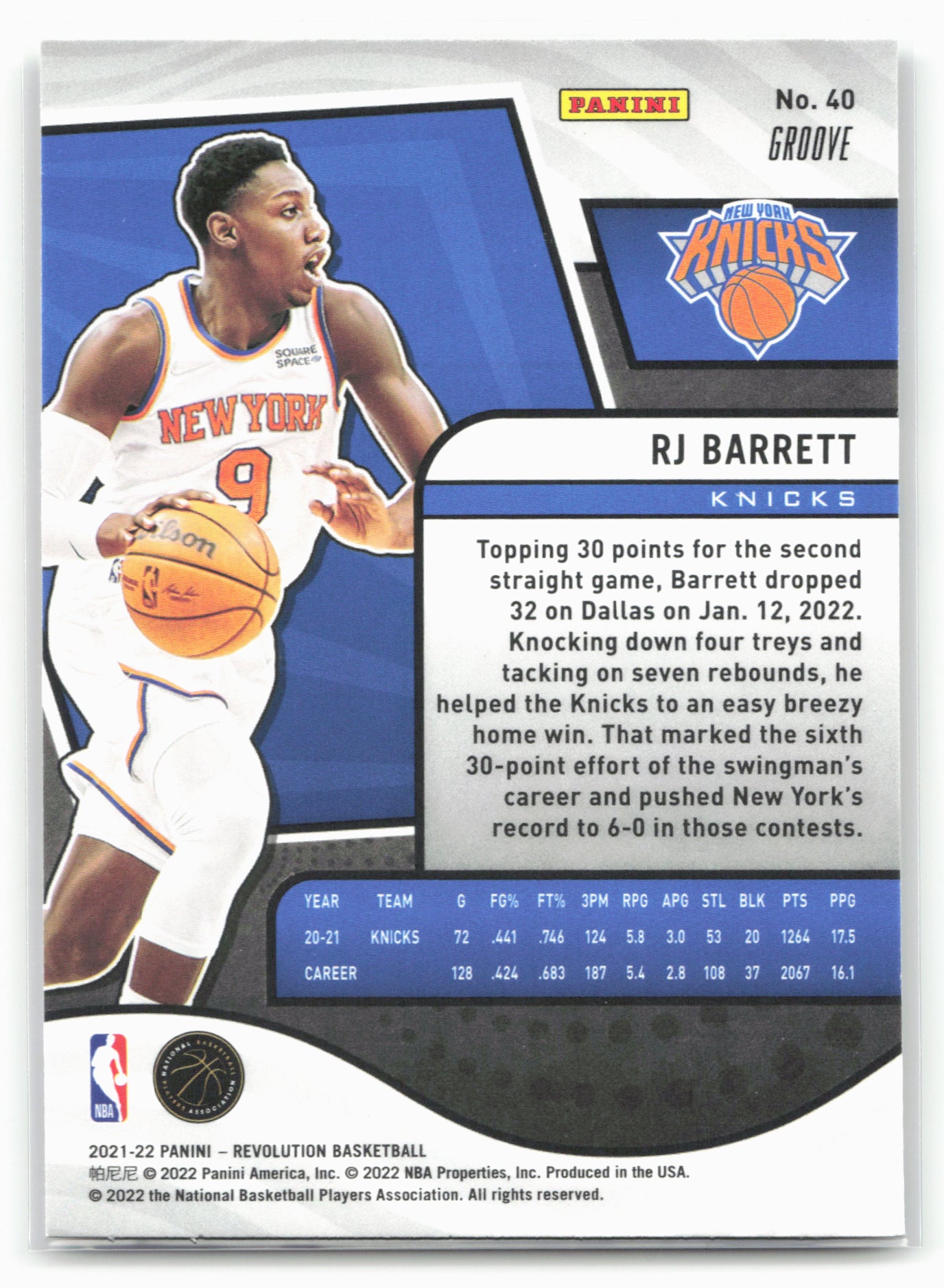 2021-22 Panini Revolution #40 RJ Barrett Groove