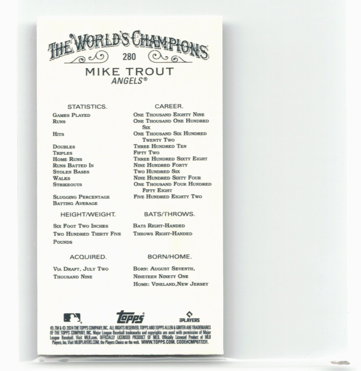 2024 Topps Allen & Ginter #280 Mike Trout Mini Chrome