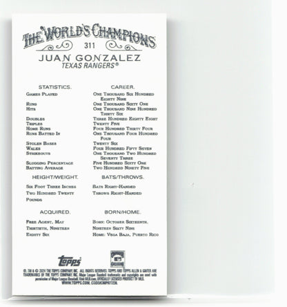 2024 Topps Allen & Ginter #311 Juan Gonzalez Mini Gold Border
