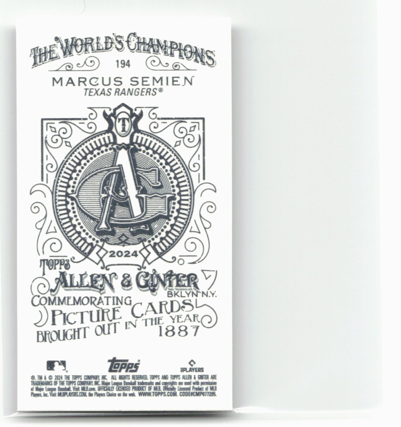 2024 Topps Allen & Ginter #194 Marcus Semien Mini A & G Back