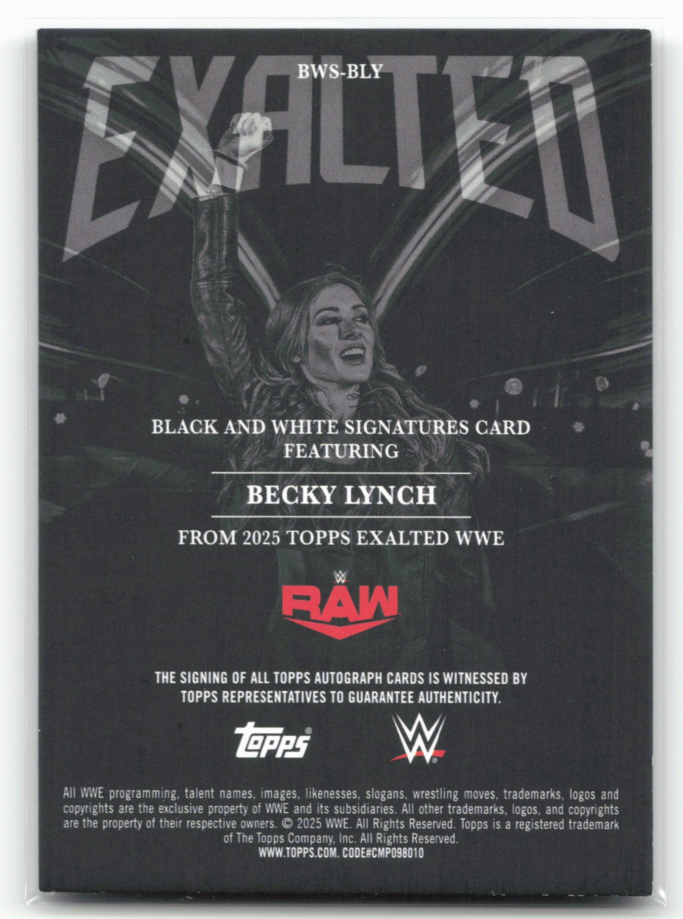 2025 Topps Exalted WWE #BWS-BLY Becky Lynch Black and White Signatures