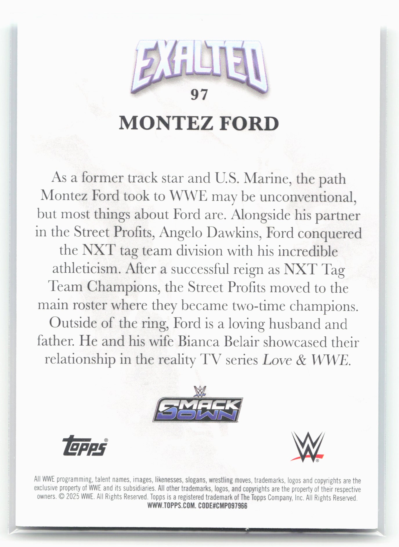 2025 Topps Exalted WWE #97 Montez Ford Aqua