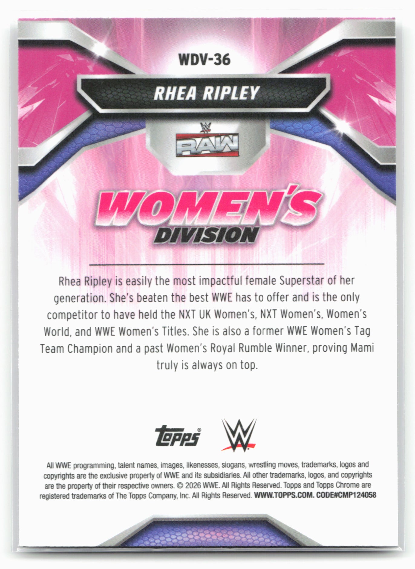 2026 Topps Chrome WWE #WDV-36 Rhea Ripley Women's Division