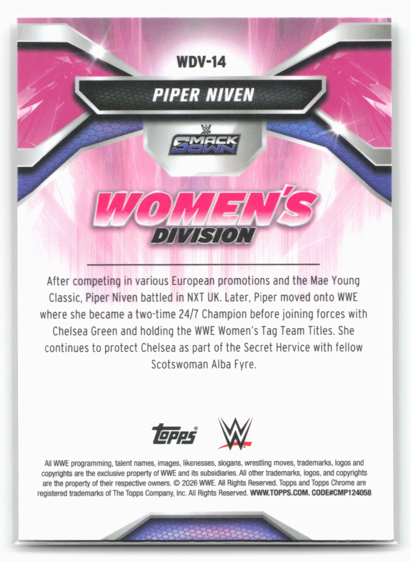 2026 Topps Chrome WWE #WDV-14 Piper Niven Women's Division