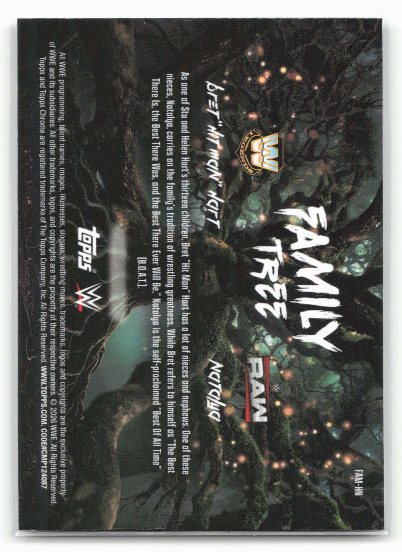 2026 Topps Chrome WWE #FAM-HN Bret "Hit Man" Hart / Natalya Family Tree