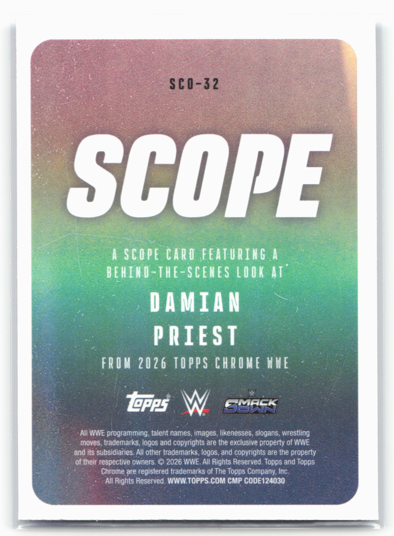 2026 Topps Chrome WWE #SCO-32 Damian Priest Scope Blue Refractor