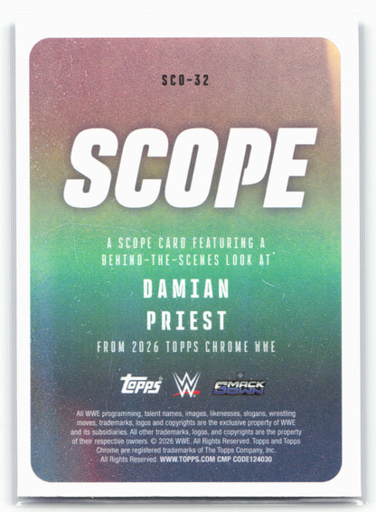 2026 Topps Chrome WWE #SCO-32 Damian Priest Scope Blue Refractor