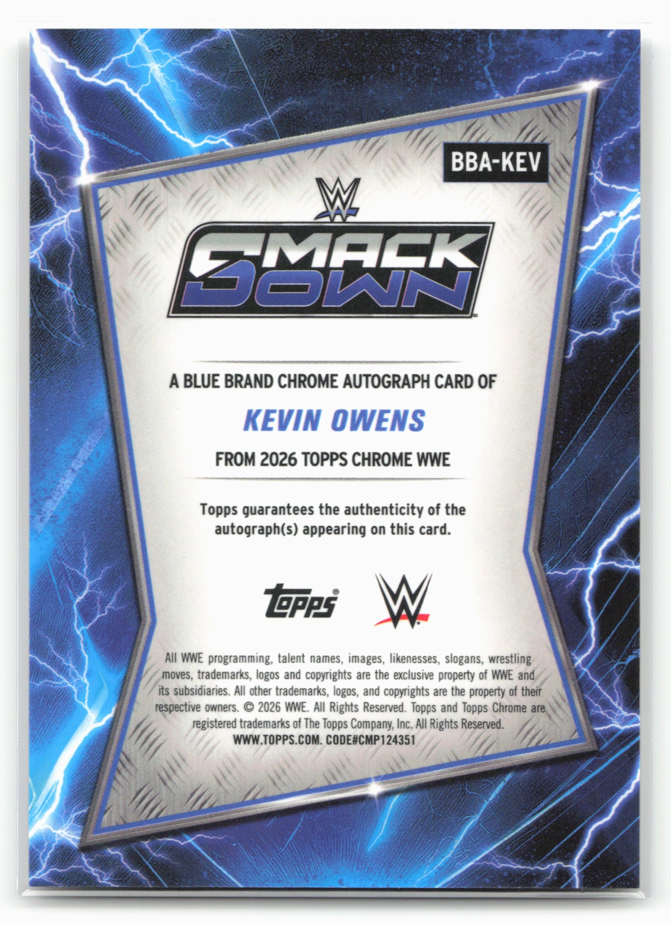 2026 Topps Chrome WWE #BBA-KEV Kevin Owens Autographs Gold Refractor #/50