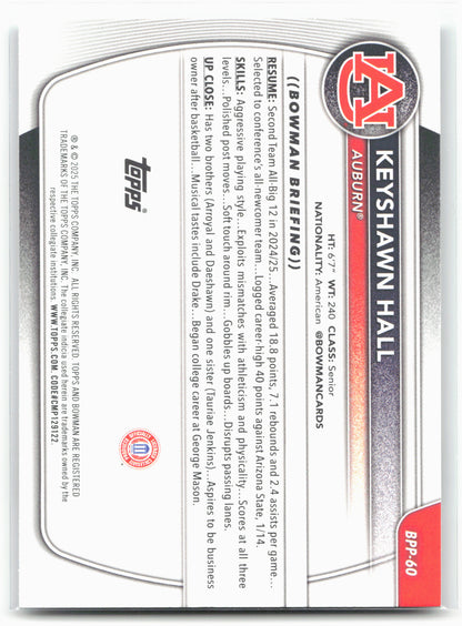 2025-26 Bowman #BPP-60 Keyshawn Hall Prospects