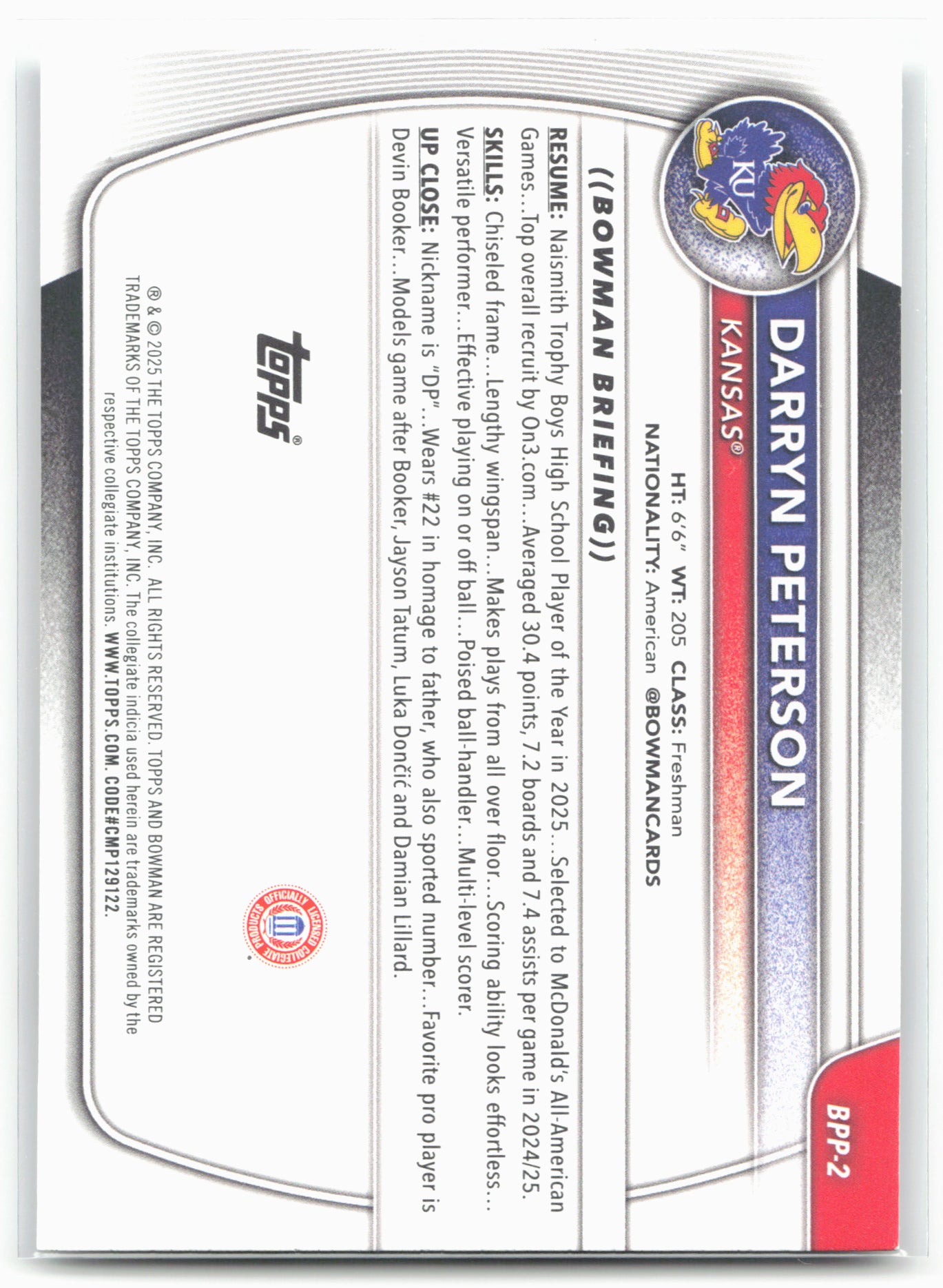2025-26 Bowman #BPP-2 Darryn Peterson Prospects