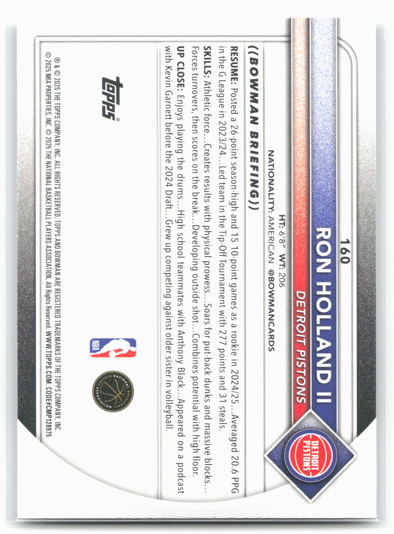 2025-26 Bowman #160 Ron Holland II