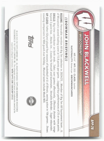 2025-26 Bowman #BPP-78 John Blackwell Prospects