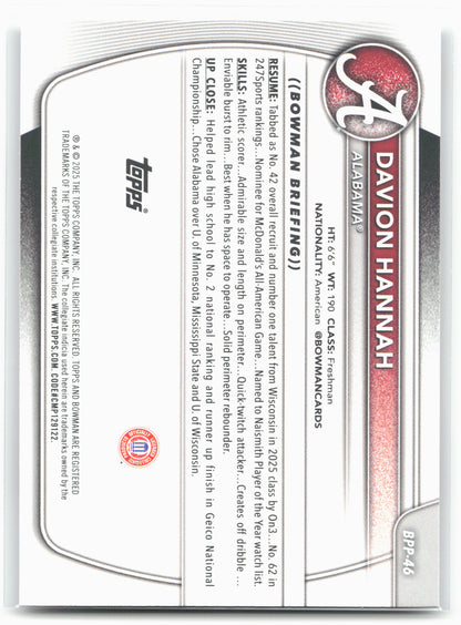 2025-26 Bowman #BPP-46 Davion Hannah Prospects