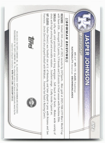 2025-26 Bowman #BPP-6 Jasper Johnson Prospects