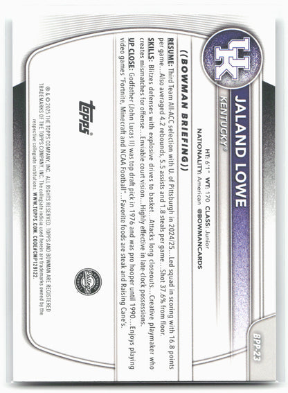 2025-26 Bowman #BPP-23 Jaland Lowe Prospects