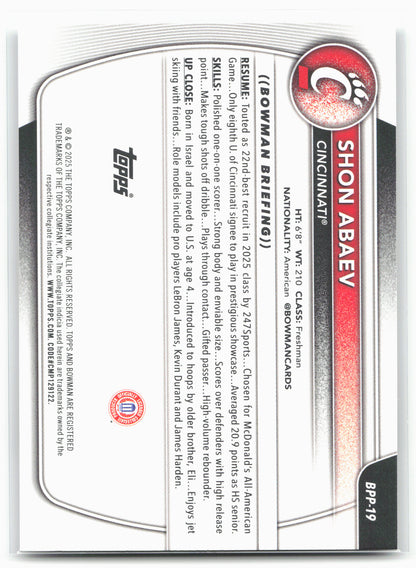 2025-26 Bowman #BPP-19 Shon Abaev Prospects