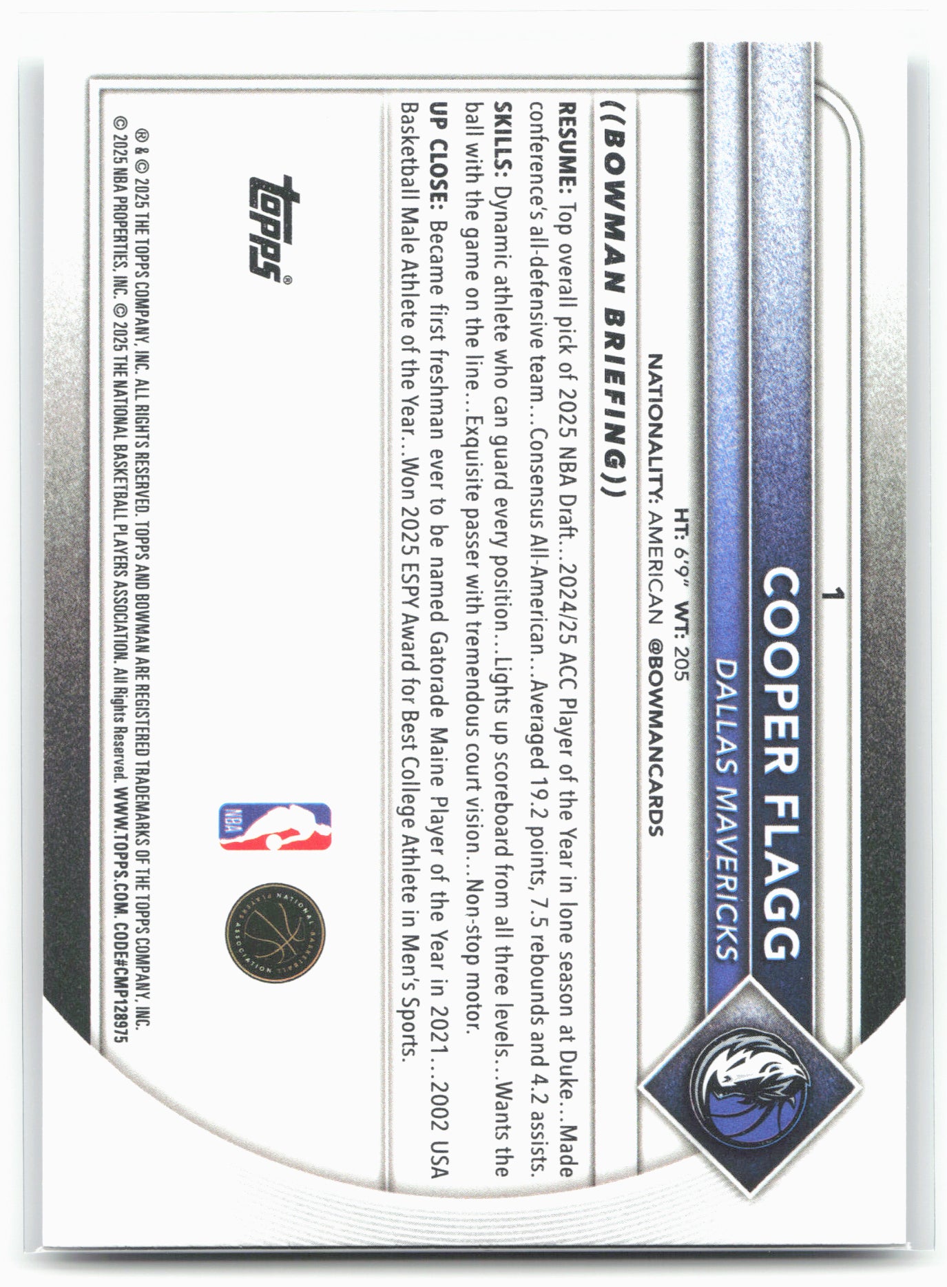 2025-26 Bowman #1 Cooper Flagg