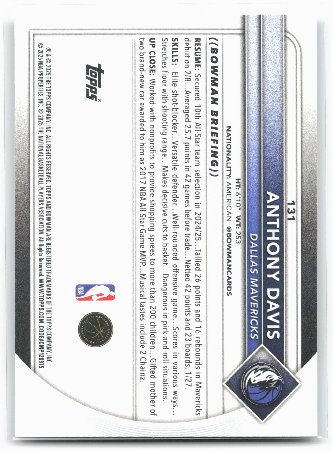 2025-26 Bowman #131 Anthony Davis