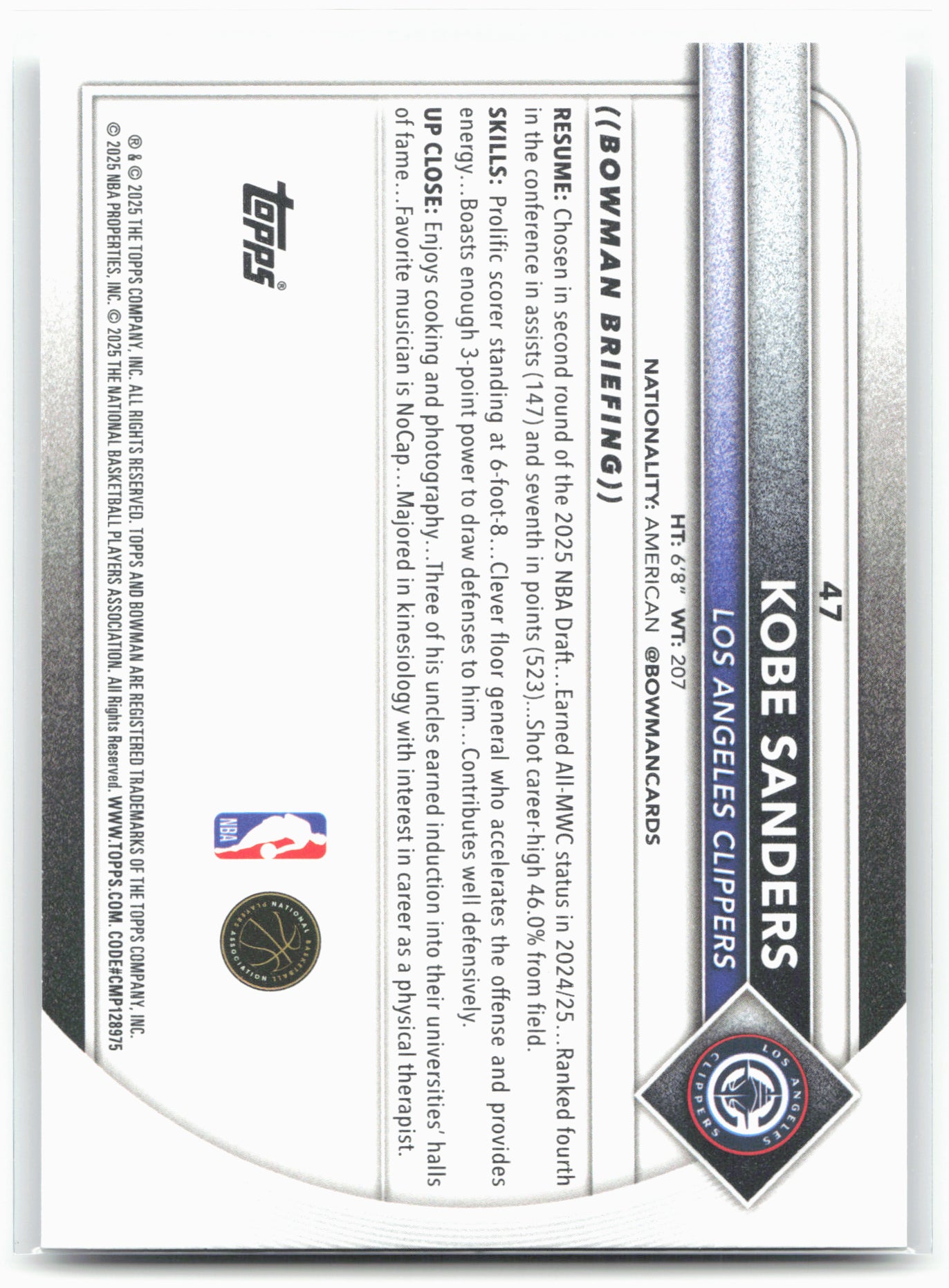 2025-26 Bowman #47 Kobe Sanders